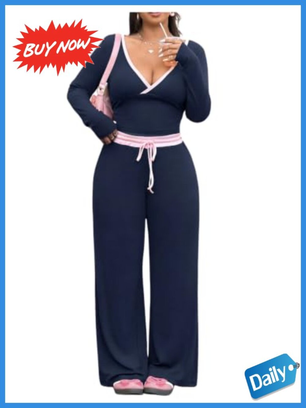 Plus Size 2 Piece Set V Neck Wrap Top Wide Leg Pants High Stretch